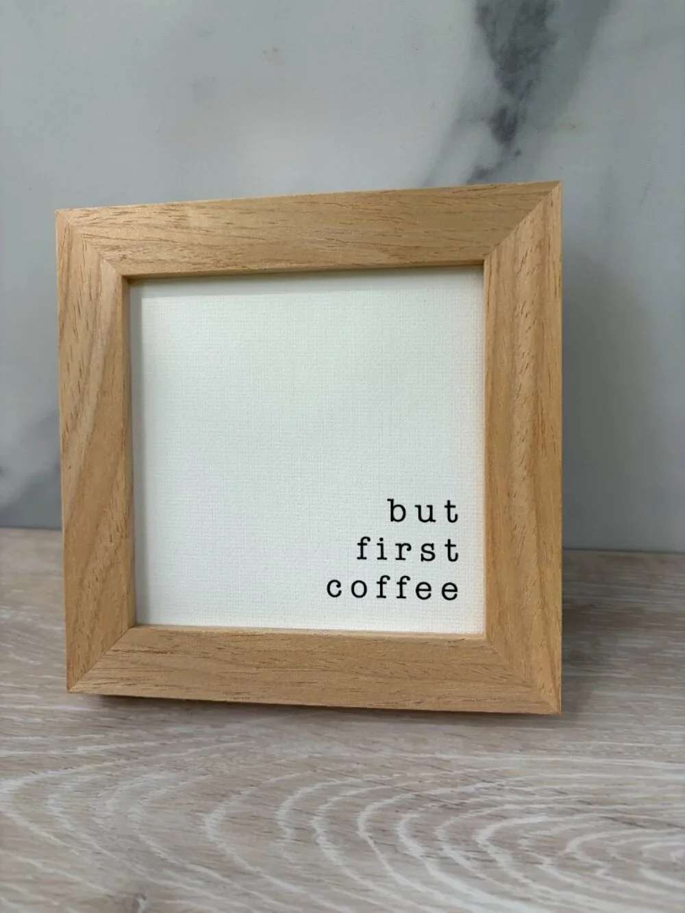 But First Coffee Canvas Wood Sign 4x4 Natural Kitchen Tiered Tray Shelf Sitter